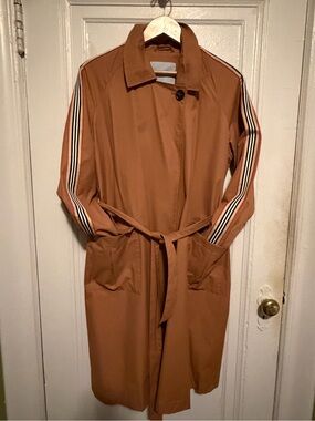 NVLT Brown Trench Coat with Striped Sleeve Detail